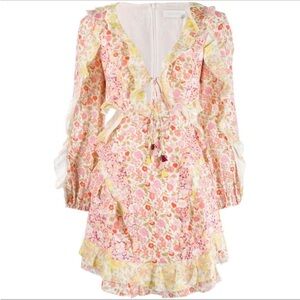 Zimmerman Goldie Spliced ruffle mini dress